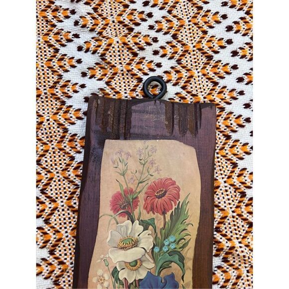 Vintage MCM Wooden Floral Art Plaques - Picture 4 of 9